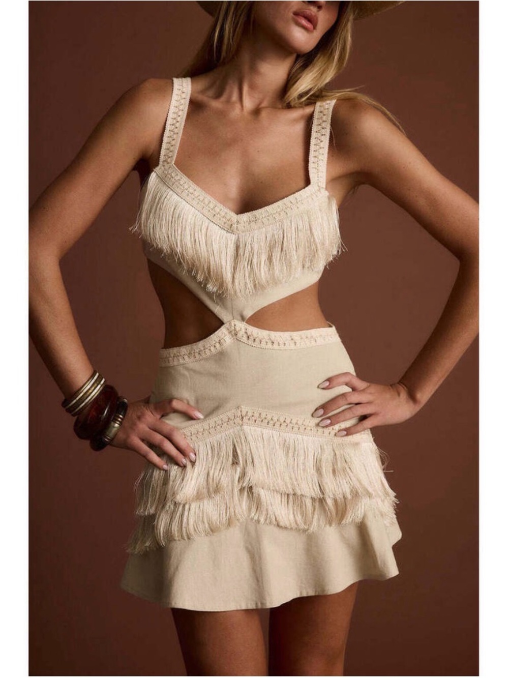 12th Tribe Cream Satin and Feather Trim Two-Piece Set